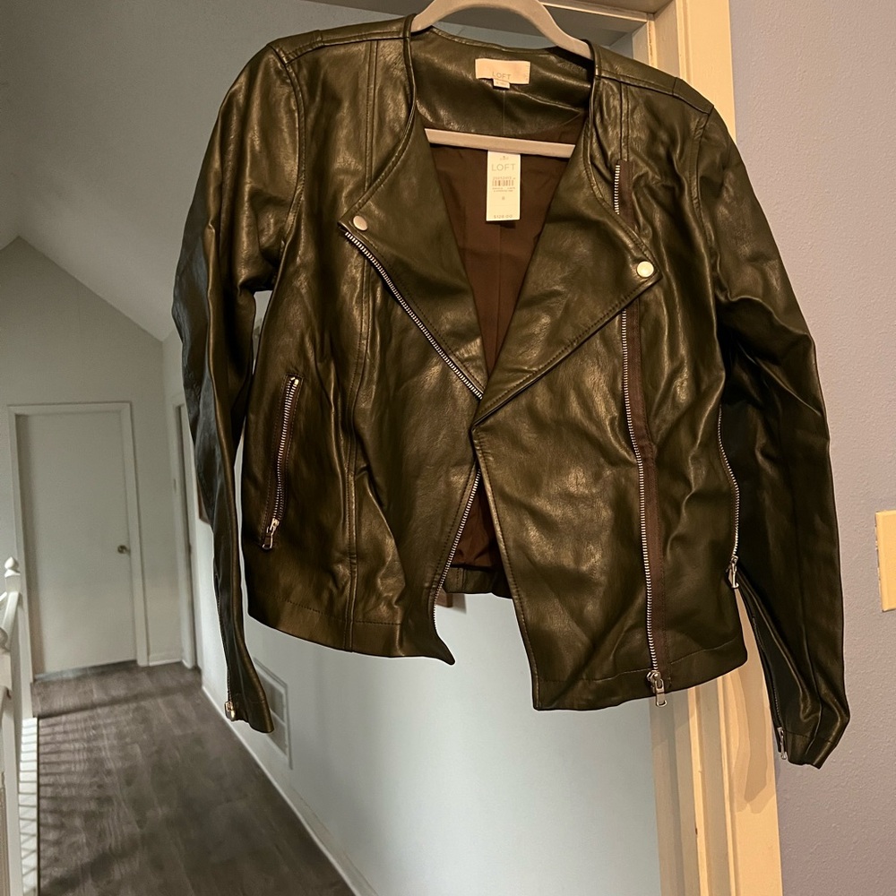 LOFT Forrest Green Leather Jacket - Picture 6 of 6